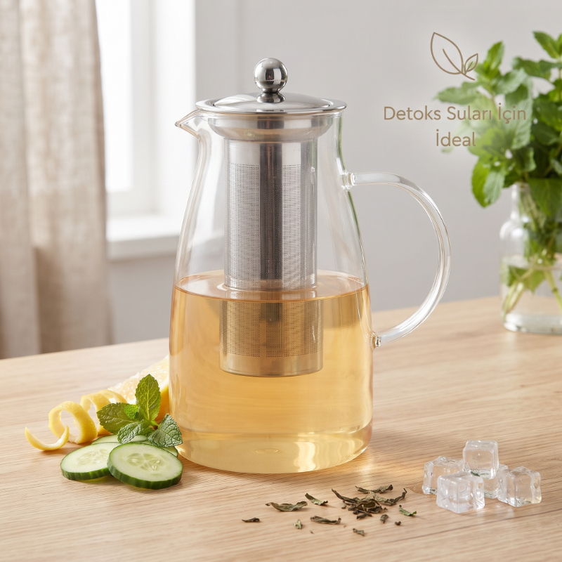 Detoks Sürahisi - 1500 ml - Paslanmaz Çelik Filtre - Cam - görsel 4
